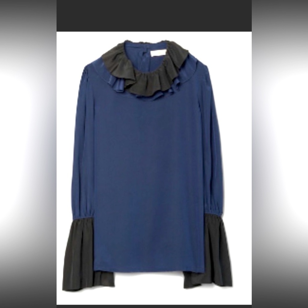 Tory Burch Ruffle neck 100% silk blouse, size 6